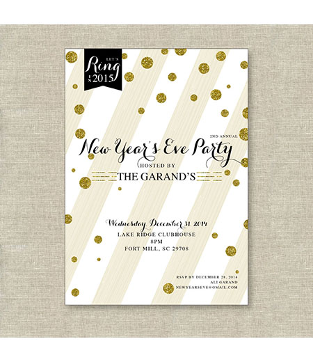 Rustic Glam Gold Glitter New Years Holiday Printable Invitation